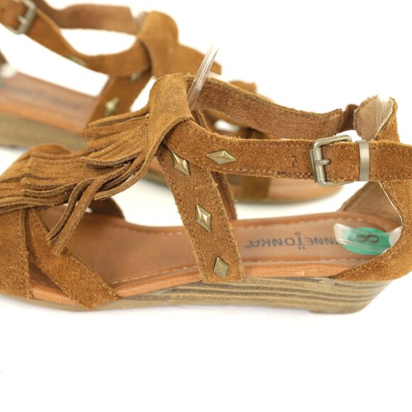 Minnetonka Merriam Fringe Studded Wedge Suede Sandals Size 8 - Picture 7 of 10